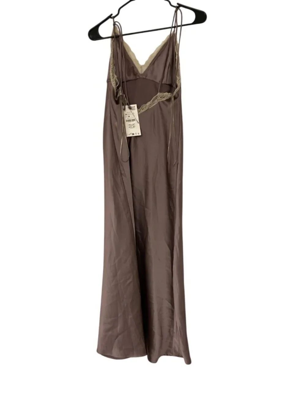 Zara Womens Lace Trim Satin Midi Dress Size M Mauve Purple V-Neck 8736/332 NWT - Picture 4 of 14